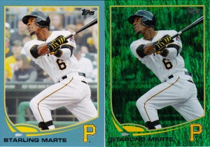 2013 Topps #288 Starling Marte blue and emerald foil parallels.